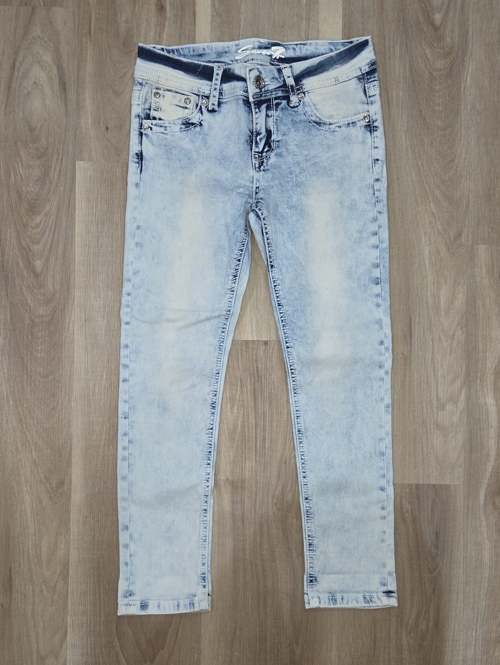 •Seven7• Little Girls White Wash Bejeweled Skinny Jeans